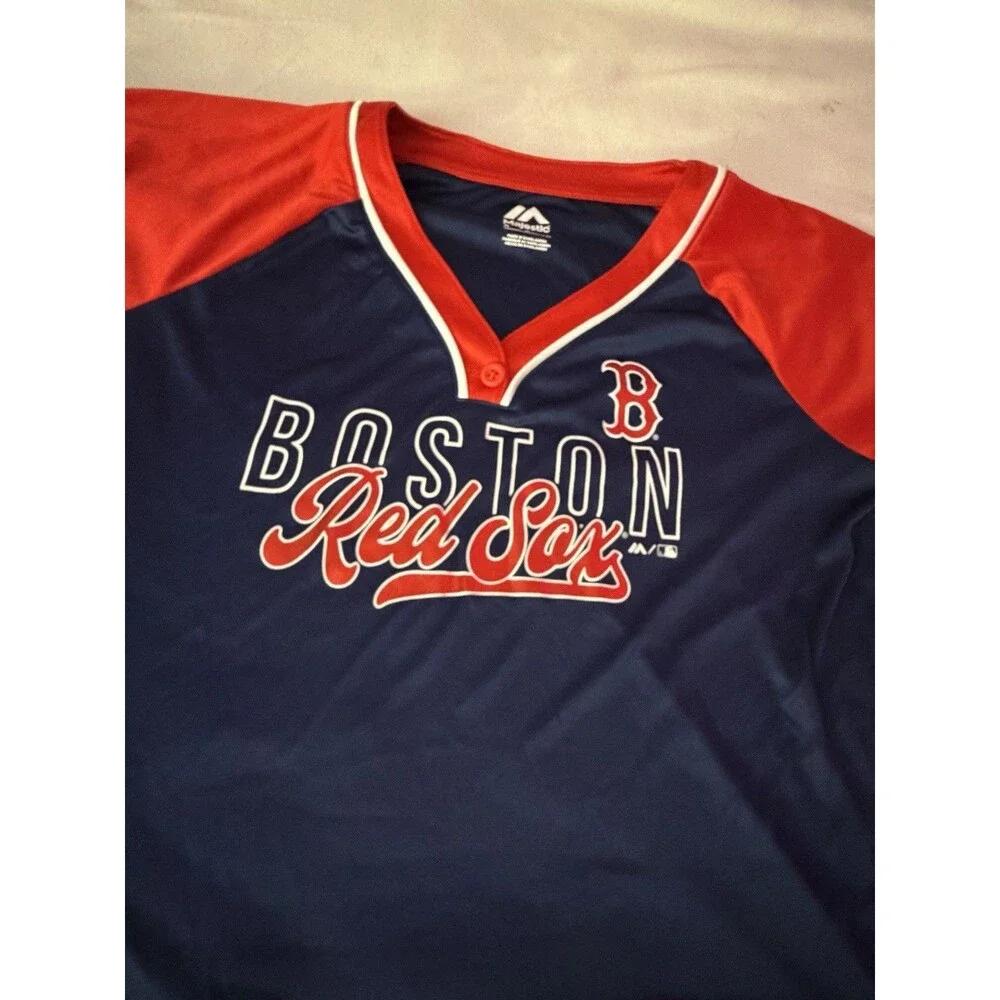 Majestic Boston Red Sox Women’s Medium MLB Baseball Jersey Shirt Navy Red